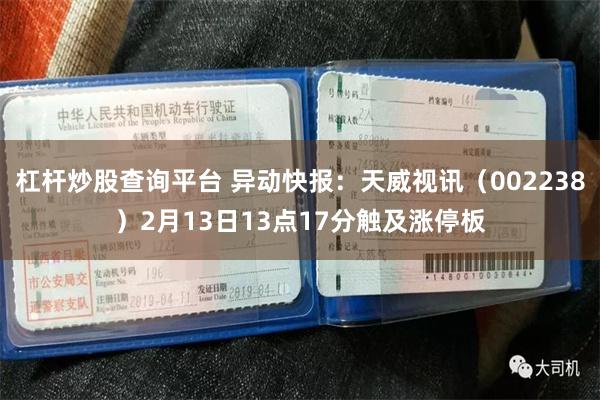 杠杆炒股查询平台 异动快报：天威视讯（002238）2月13日13点17分触及涨停板