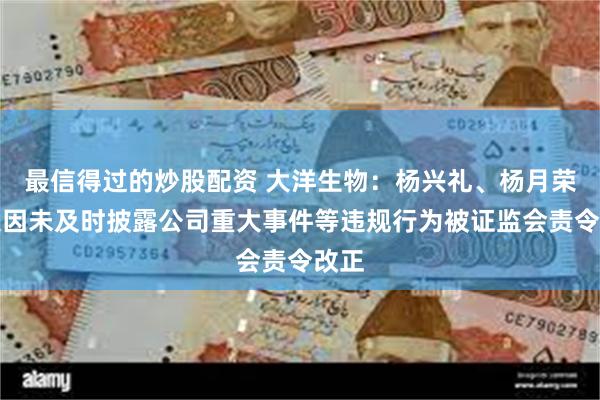 最信得过的炒股配资 大洋生物：杨兴礼、杨月荣等人因未及时披露公司重大事件等违规行为被证监会责令改正